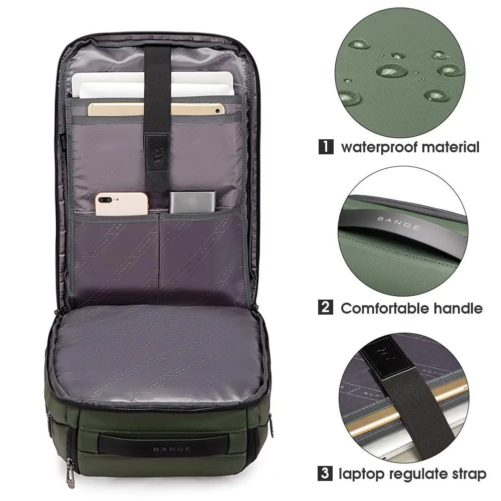BANGE Business Waterproof Laptop Backpack 15.6" | Durable Travel & Business Bag with USB Port - view 3