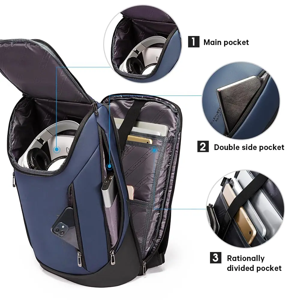 BANGE Business Smart Backpack Waterproof Fit 15.6 Inch Laptop Backpack with USB Charging Port, Travel Durable Backpack (36cm x 18cm x 45cm / 14.2" x 7.1" x 17.7") - view 4
