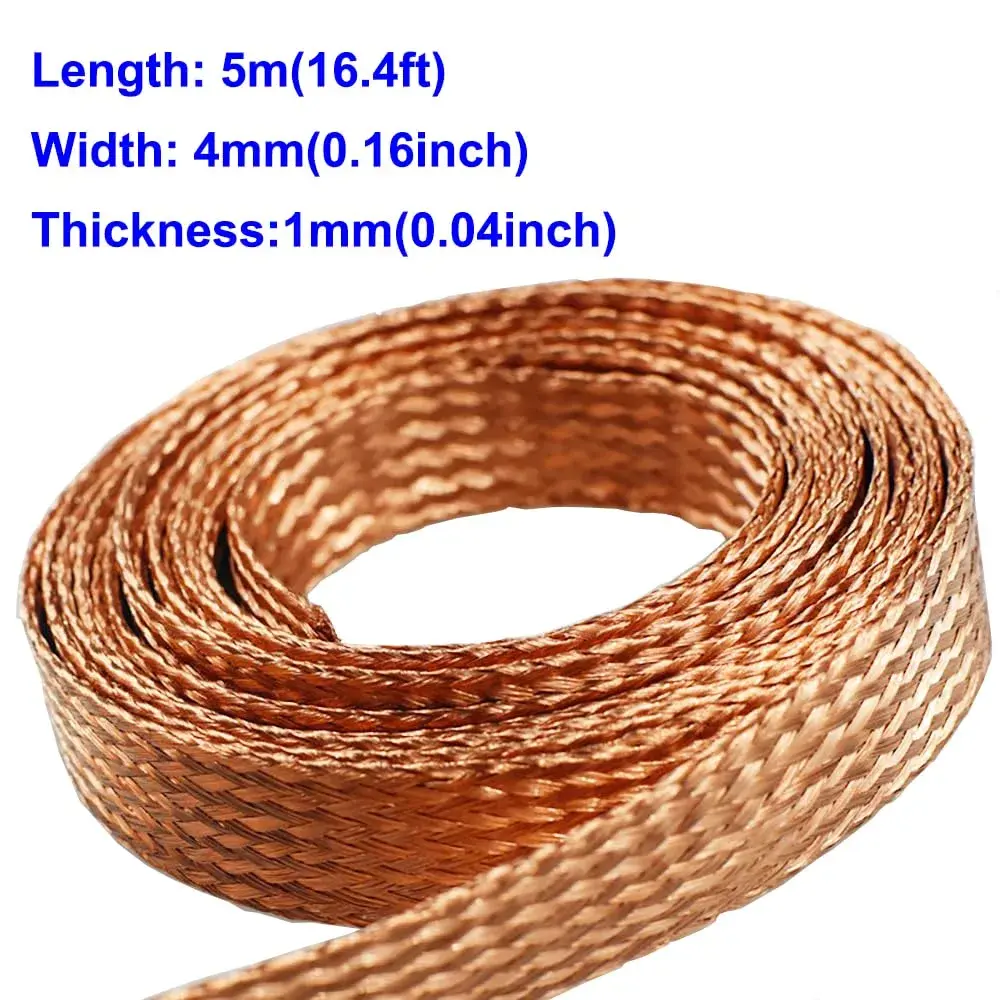 Euogeudel 4mm Flat Copper Braid Cable - Flexible Grounding Strap Wire (5m) - view 2