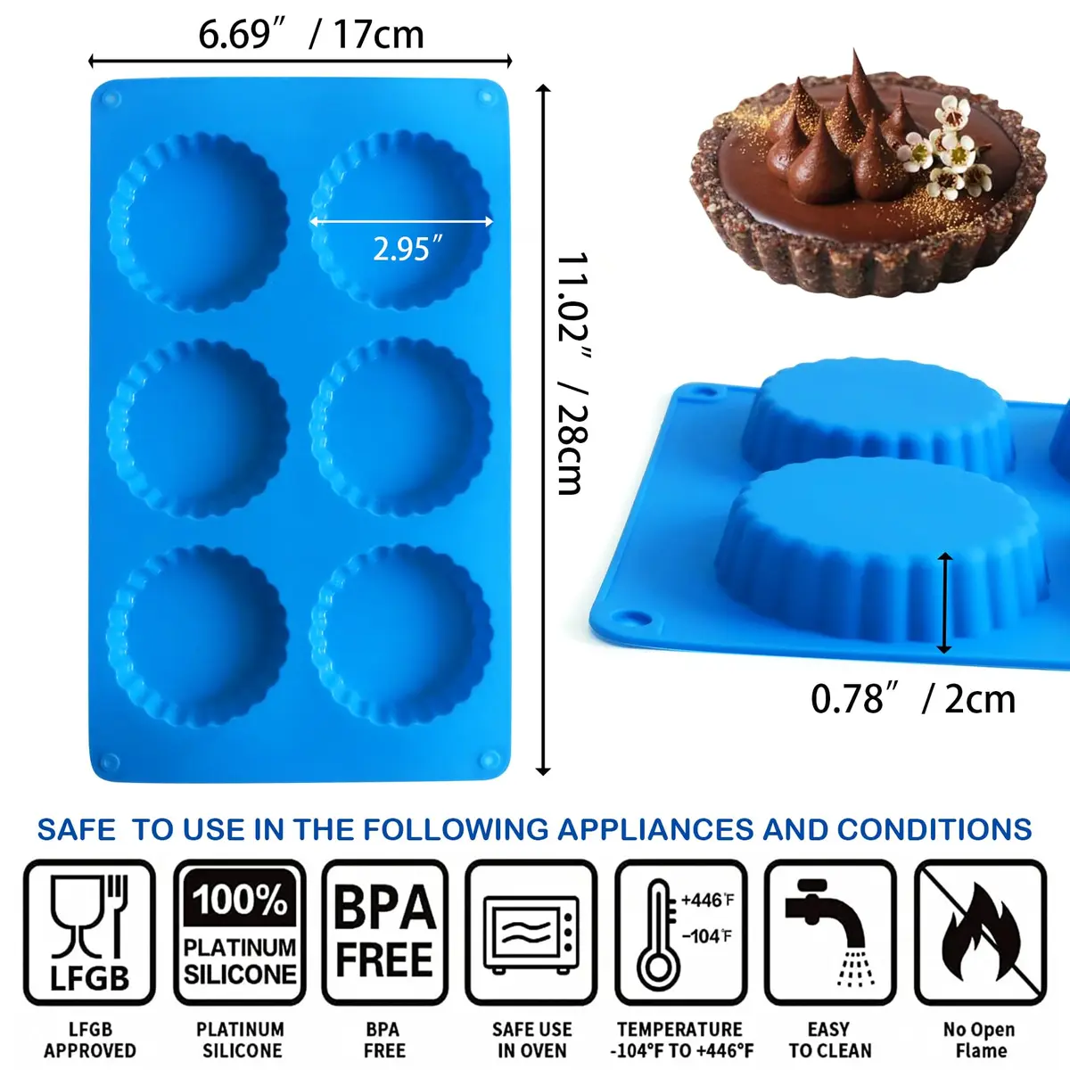 Sidosir 3pcs Peanut Butter Cup Mold | Silicone Mini Tart Pan for Fat Bombs & Brownies (-40°C to 230°C) - view 2