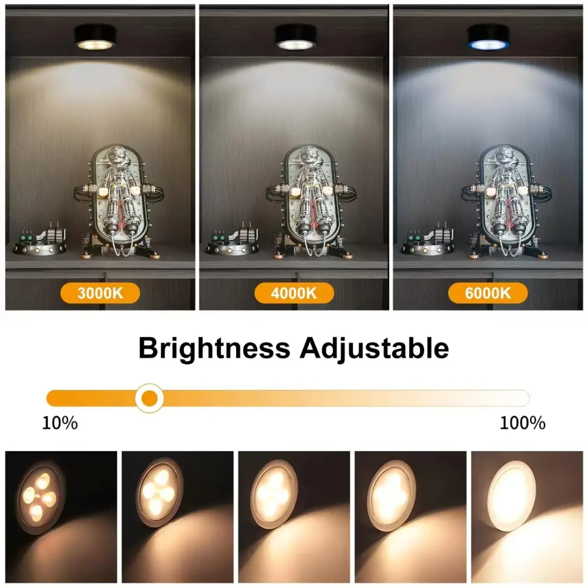 Xuolder Battery Operated Picture Lights 3-Pack | Magnetic LED Puck Lights with Remote & Timer - view 3