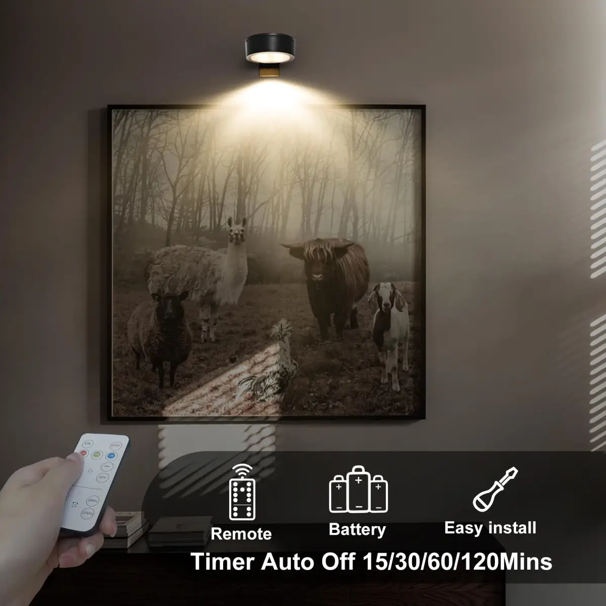 Xuolder Battery Operated Picture Lights 3-Pack | Magnetic LED Puck Lights with Remote & Timer - view 4