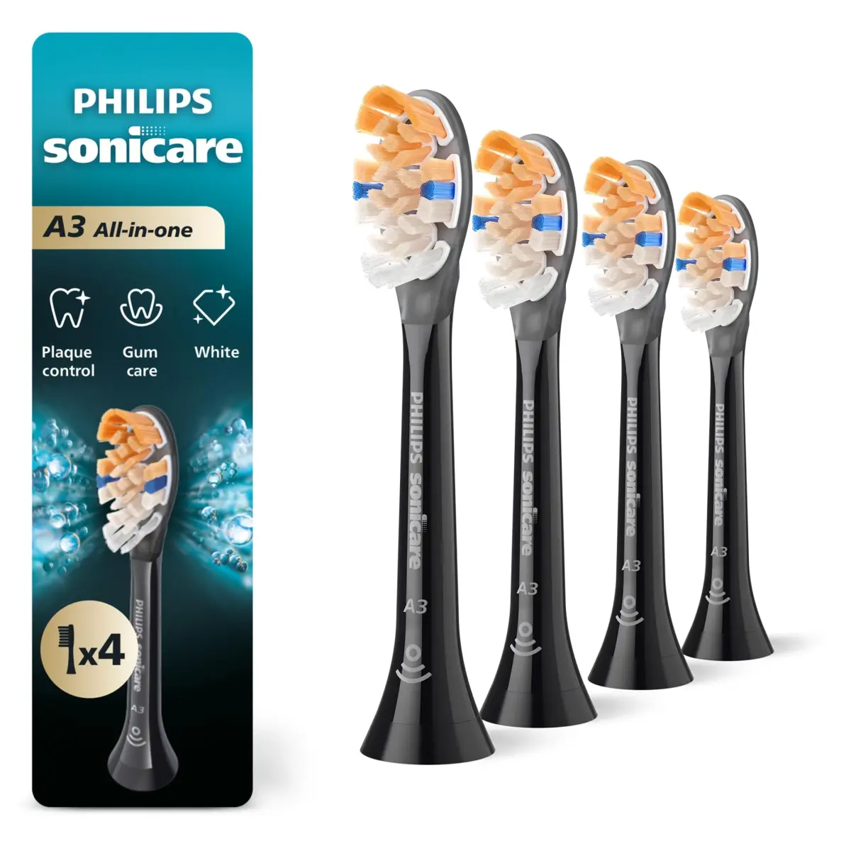 Philips Sonicare A3 All-in-One Brush Heads, 4-Pack (1 Year Supply) | 2000% More Plaque Removal - main product image
