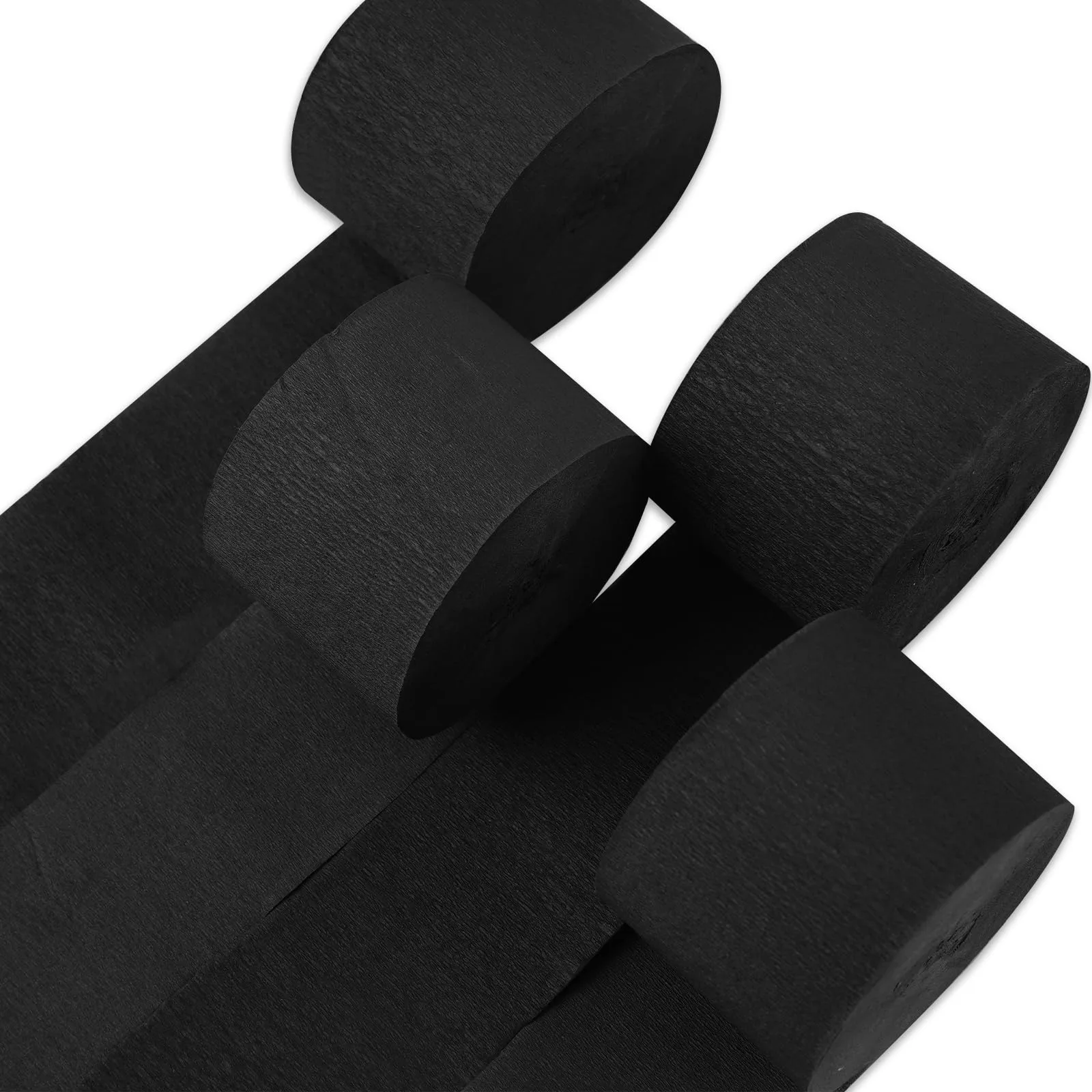 PartyWoo Black Crepe Paper Streamers 4 Rolls | FSC-Certified 30% Thicker Craft Paper for Decorations - main product image