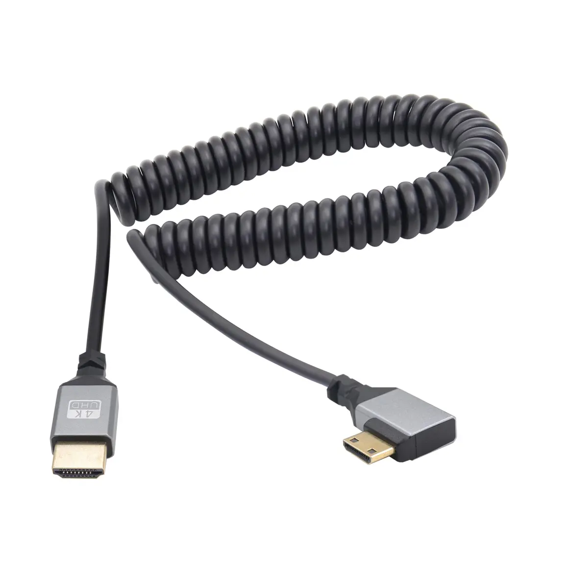 RIIEYOCA 90 Degree Right Angle UHD 4K Mini HDTV to HDTV Coiled Cable 1.5m (5ft) | Supports 4K@60Hz, 18Gbps - main product image