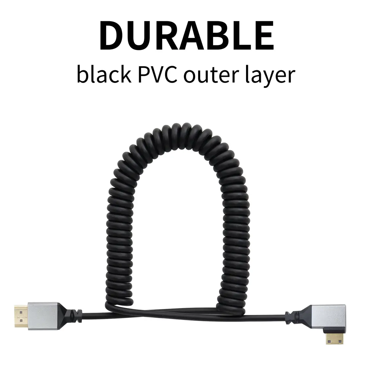RIIEYOCA 90 Degree Right Angle UHD 4K Mini HDTV to HDTV Coiled Cable 1.5m (5ft) | Supports 4K@60Hz, 18Gbps - view 3