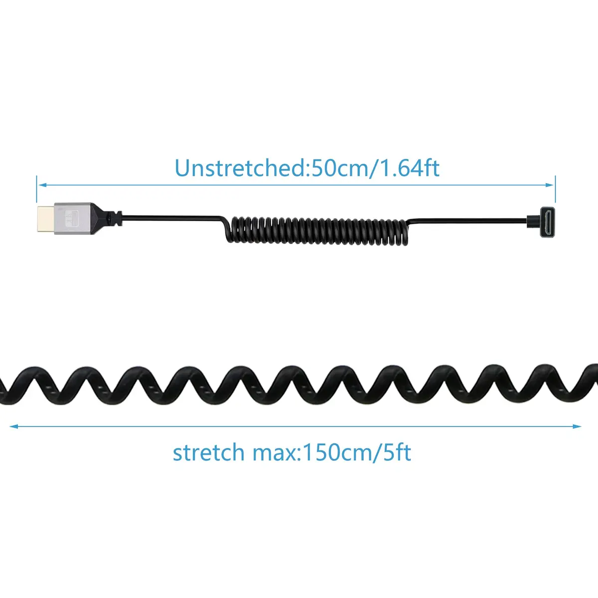 RIIEYOCA 90 Degree Right Angle UHD 4K Mini HDTV to HDTV Coiled Cable 1.5m (5ft) | Supports 4K@60Hz, 18Gbps - view 4