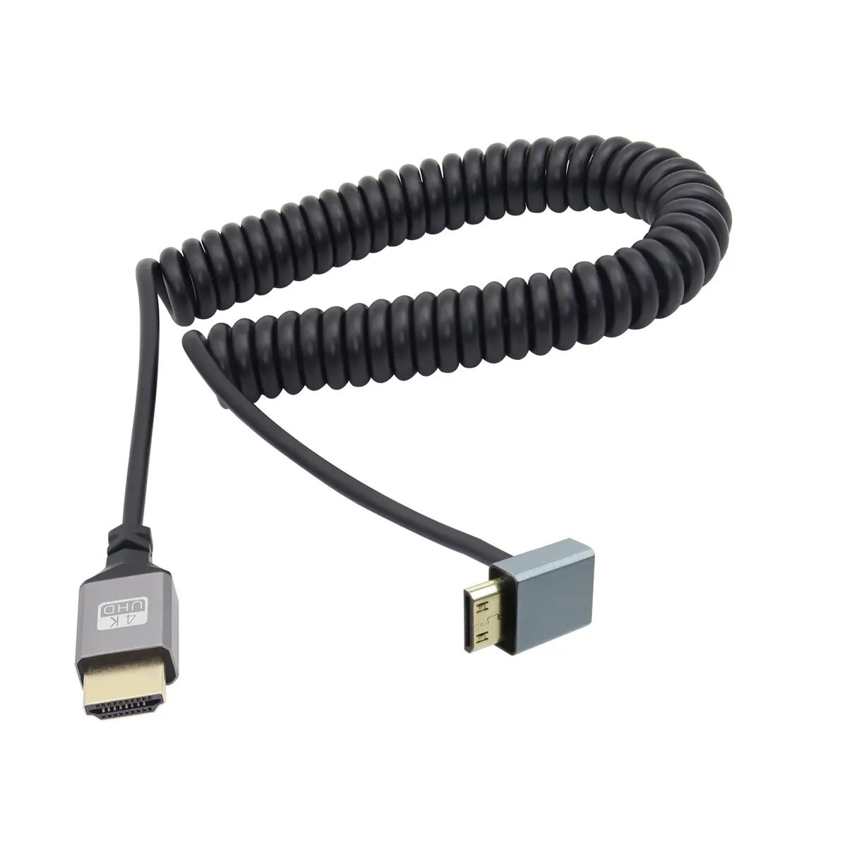 RIIEYOCA 90 Degree UHD 4K Mini HDTV Male to HDTV Male Coiled Cable Supports 4K@60Hz,1080p,ARC,3D,Stretchable to 1.5M/5FT - main product image