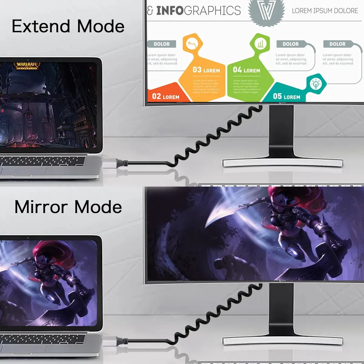 RIIEYOCA 90 Degree UHD 4K Mini HDTV Male to HDTV Male Coiled Cable Supports 4K@60Hz,1080p,ARC,3D,Stretchable to 1.5M/5FT - view 6
