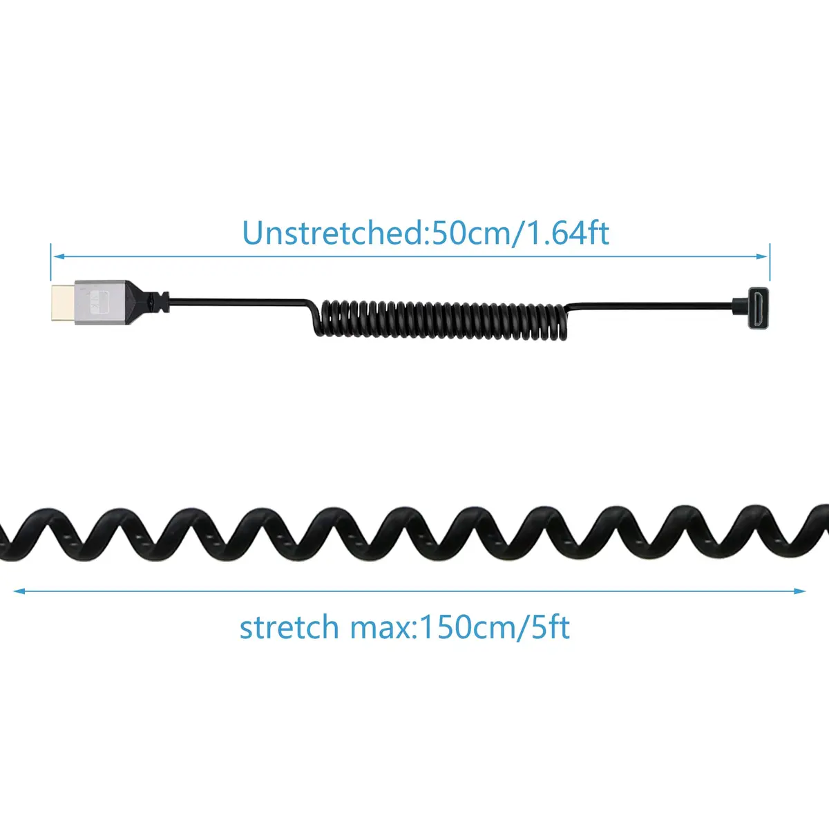 RIIEYOCA 90 Degree UHD 4K Mini HDTV Male to HDTV Male Coiled Cable Supports 4K@60Hz,1080p,ARC,3D,Stretchable to 1.5M/5FT - view 4