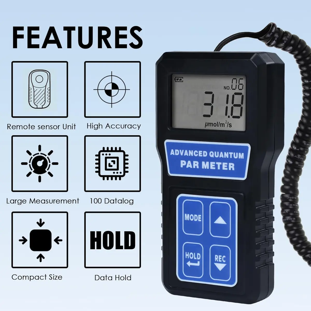 Landtek PAR Meter Quantum Par Meter for LED Grow Lights 400-700nm | Data Logging & Calibration (110-130 words) - view 3