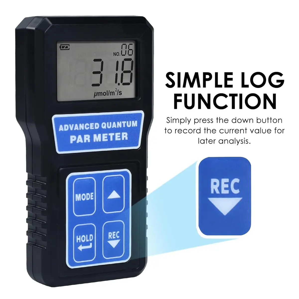 Landtek PAR Meter Quantum Par Meter for LED Grow Lights 400-700nm | Data Logging & Calibration (110-130 words) - view 4