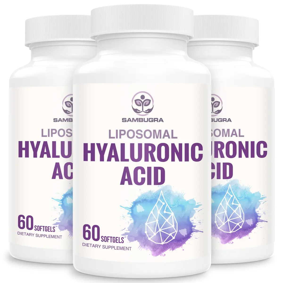 Sambugra Liposomal Hyaluronic Acid 1000mg | Supports Skin & Bones, 180 Capsules (Pack of 3) - main product image
