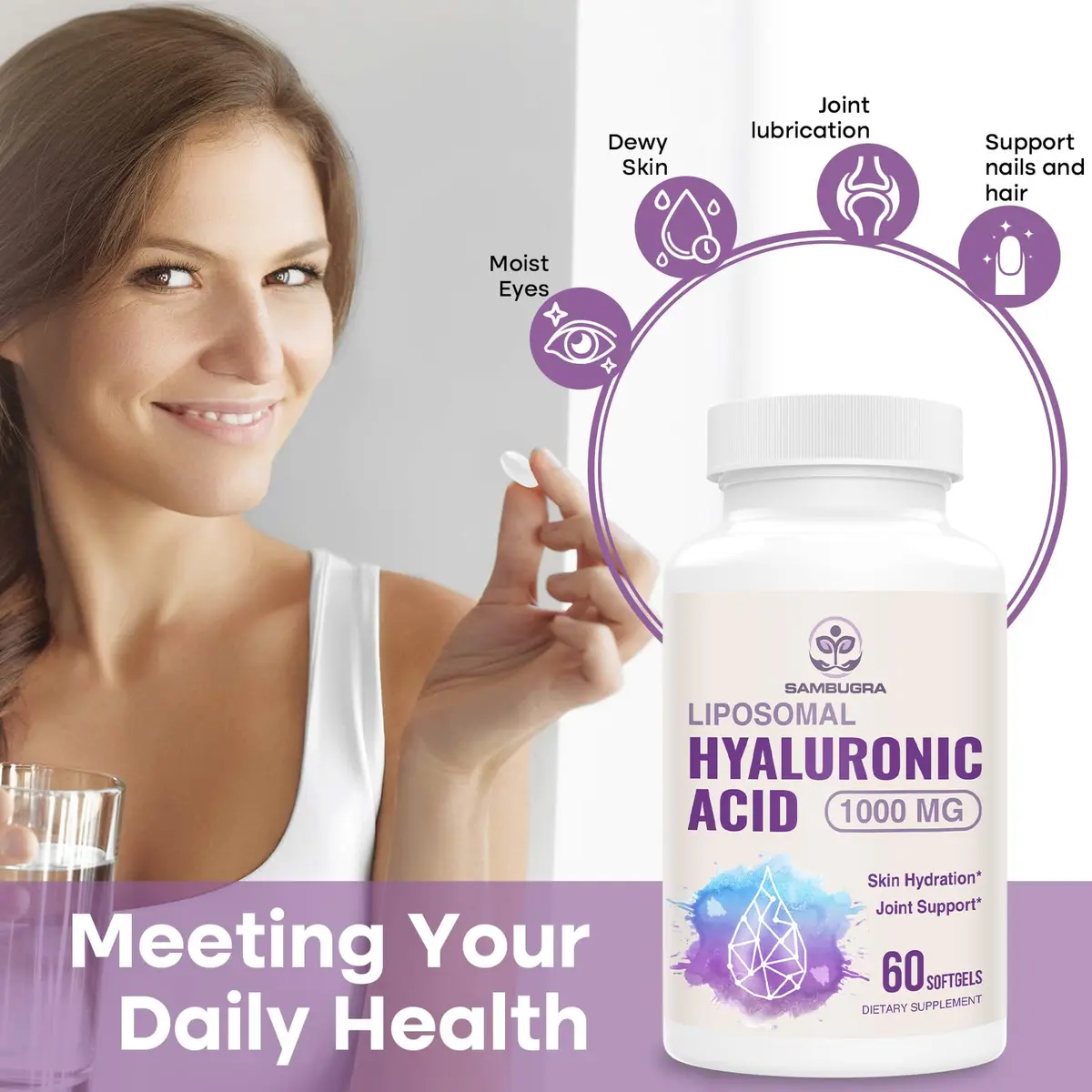 Sambugra Liposomal Hyaluronic Acid 1000mg | Supports Skin & Bones, 180 Capsules (Pack of 3) - view 5