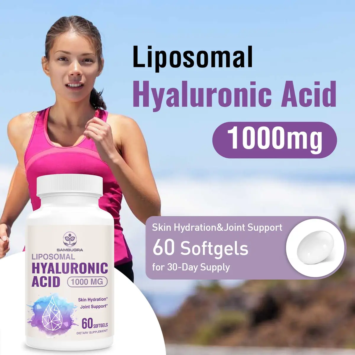 Sambugra Liposomal Hyaluronic Acid 1000mg | Supports Skin & Bones, 180 Capsules (Pack of 3) - view 4