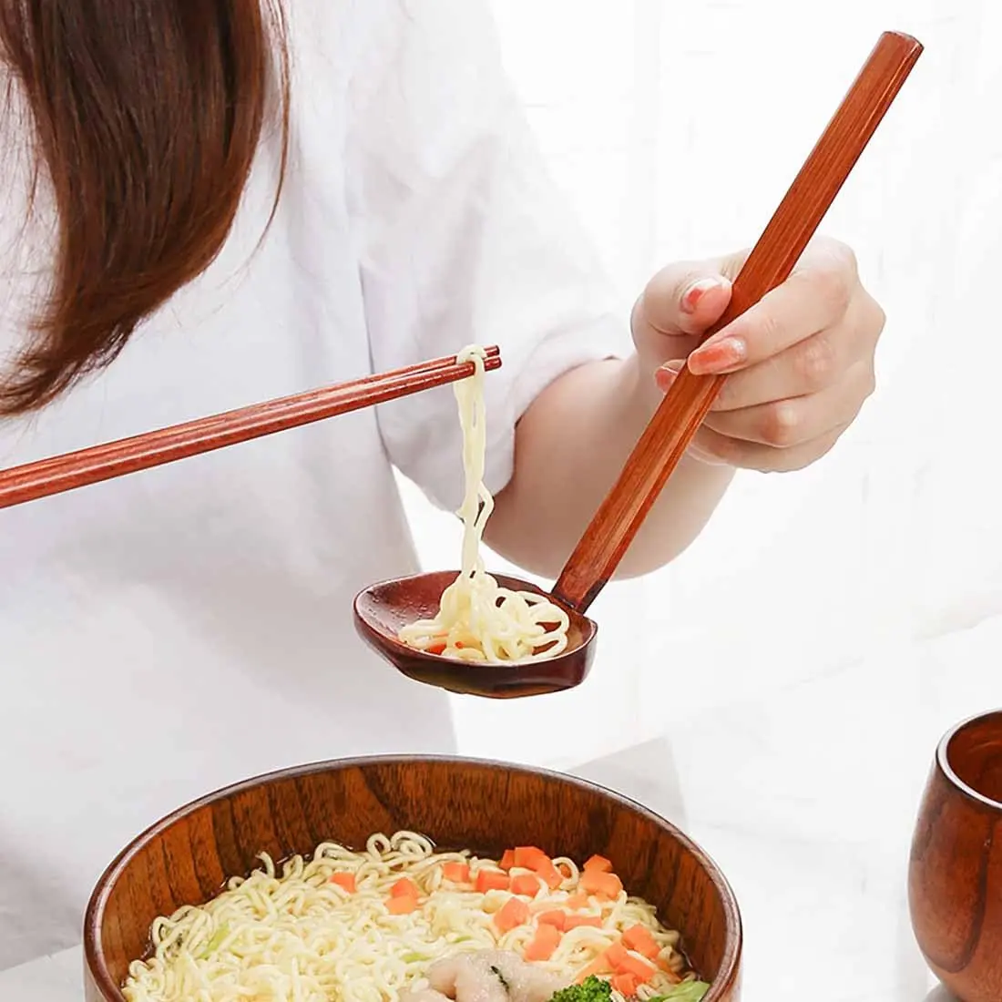 Auswalar Japanese Wooden Ramen Spoons with Long Handle, 22 cm (8.66 in) - Set of 4 - view 5