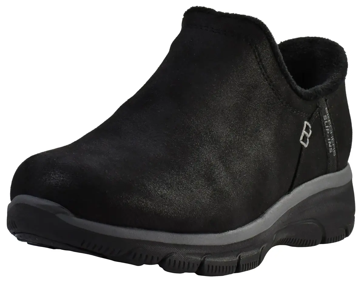 Skechers Women's Easy Going-Modern Hour Slip-In Ankle Boot, Black, 8.5 | Vegan Leather & Faux Fur Comfort - main product image