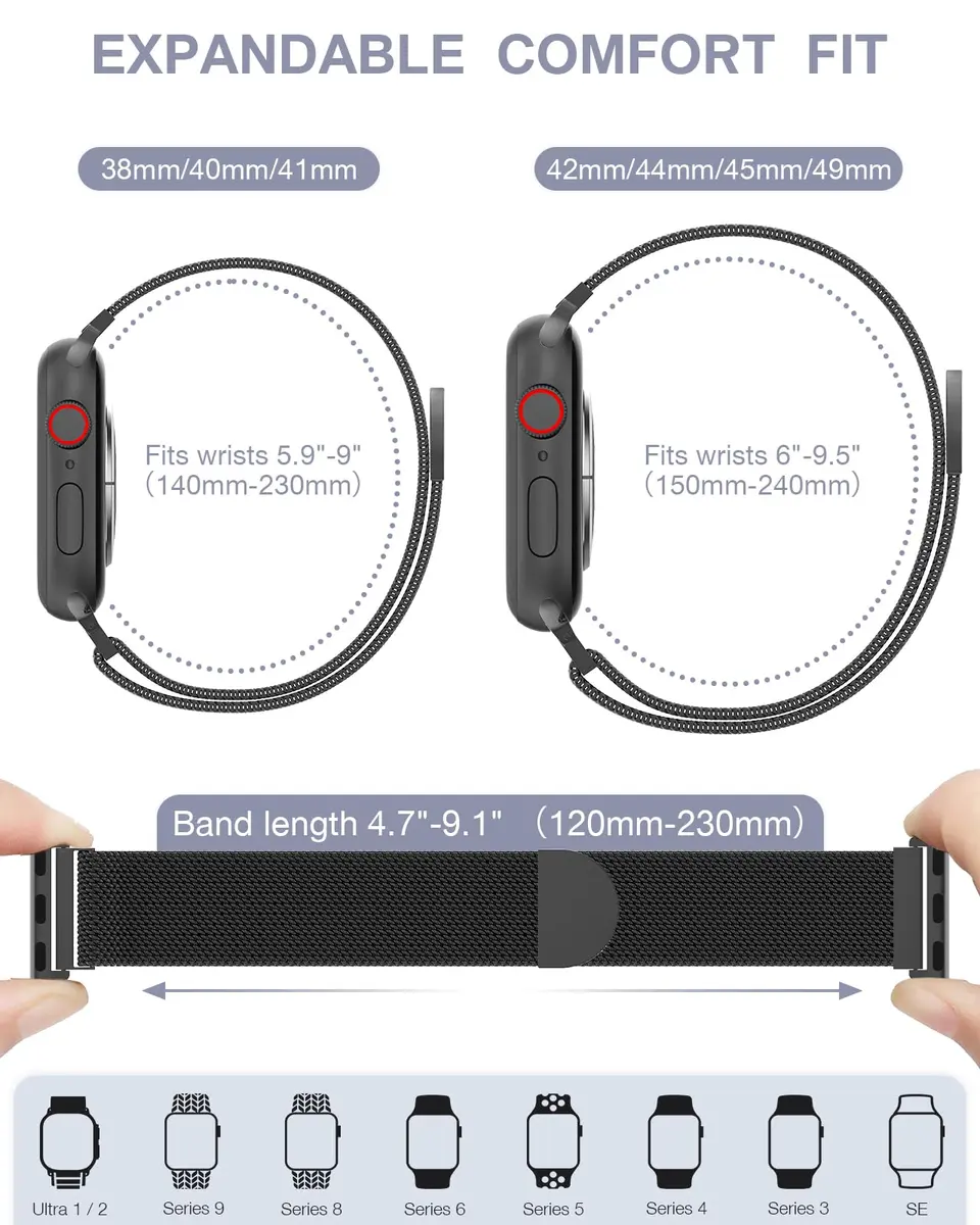 BRG Stainless Steel Loop for Apple Watch 38mm-49mm | Magnetic Clasp Replacement Band for Series Ultra SE 8 7 6 5 4 3 2 1 - view 5