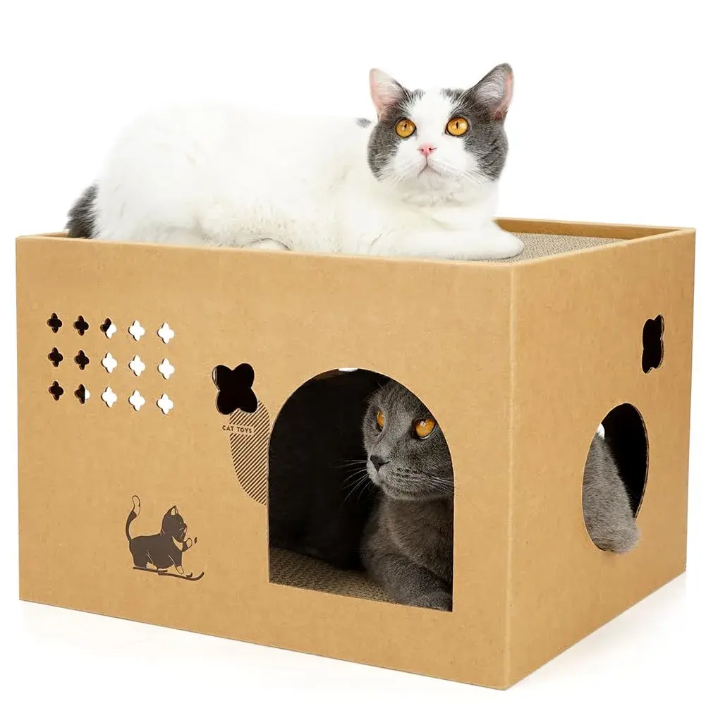 ARGOPET Cactus Cat Cardboard House with 2 Scratching Pads 30.1 cm (11.8 in) | Recycled Corrugated Board Villa for Indoor Cats - main product image