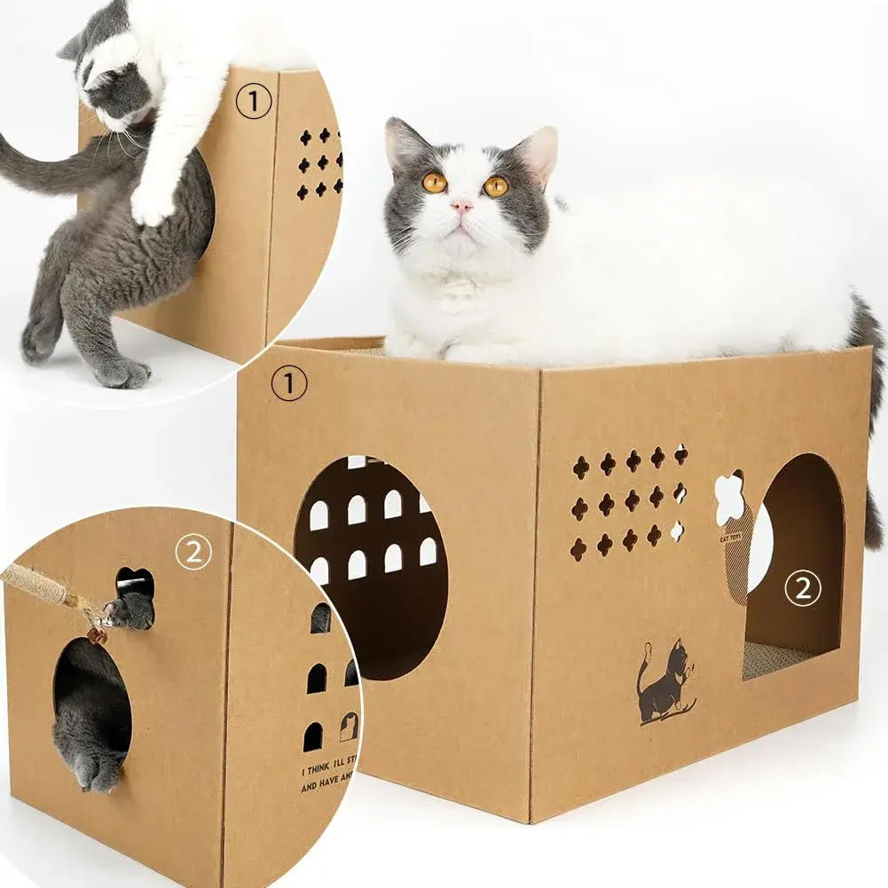 ARGOPET Cactus Cat Cardboard House with 2 Scratching Pads 30.1 cm (11.8 in) | Recycled Corrugated Board Villa for Indoor Cats - view 6