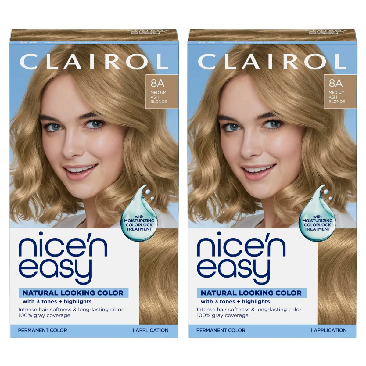 Clairol Nice'n Easy 8A Medium Ash Blonde Permanent Hair Dye - Pack of 2 (6.26 Fl Oz) - main product image