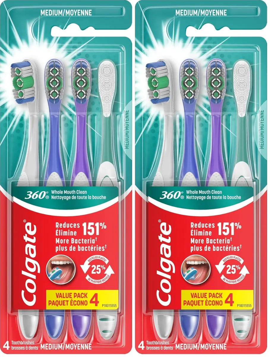 Colgate 360 Adult Toothbrush, Medium (4) Pack | Battery Powered, Red - main product image