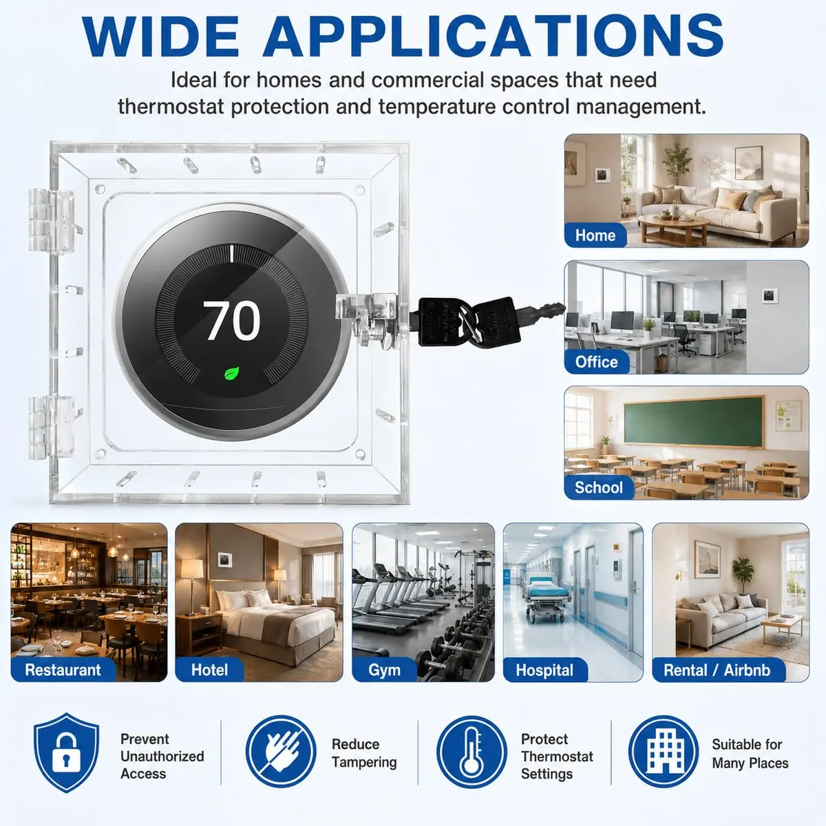 Young Dance Thermostat Lock Box with 2 Keys, Clear Acrylic Cover for Small Thermostats | Prevents Tampering & Unauthorized Adjustments - view 7