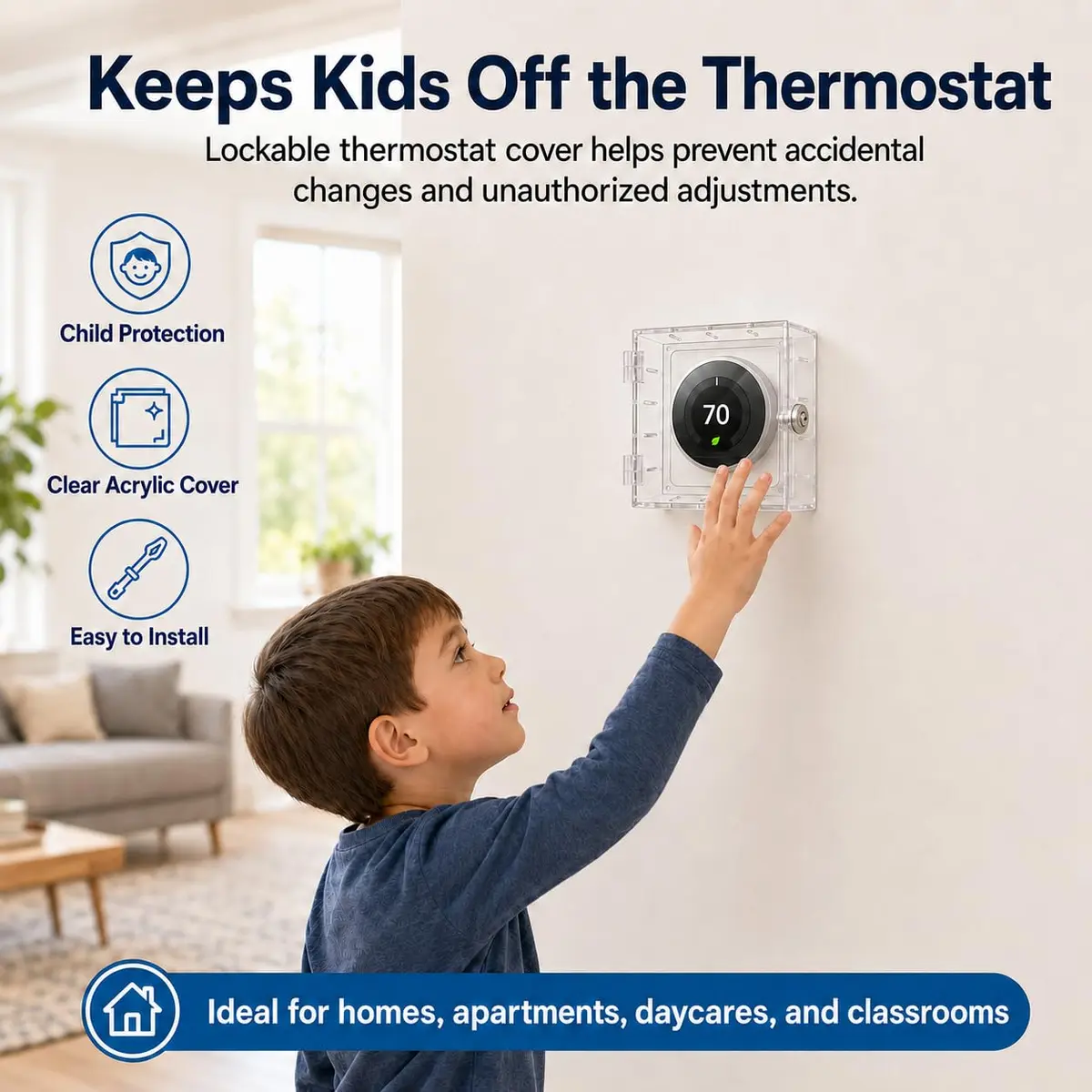 Young Dance Thermostat Lock Box with 2 Keys, Clear Acrylic Cover for Small Thermostats | Prevents Tampering & Unauthorized Adjustments - view 4