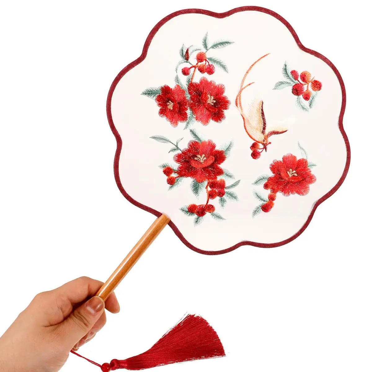 HOMSFOU Red Electric Fan 35.5CM | Handcrafted Silk & Wood Vintage Decor - view 6