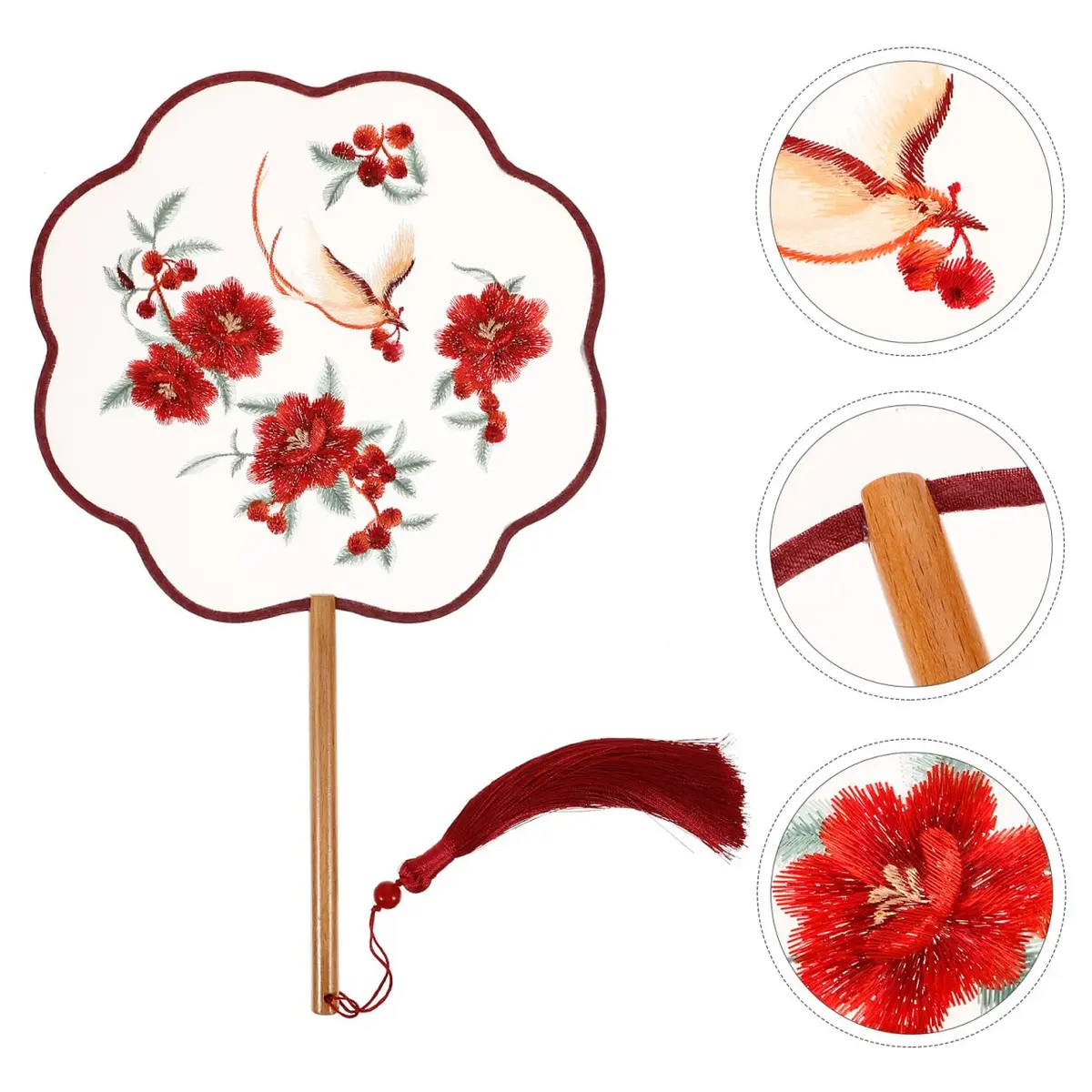 HOMSFOU Red Electric Fan 35.5CM | Handcrafted Silk & Wood Vintage Decor - view 8