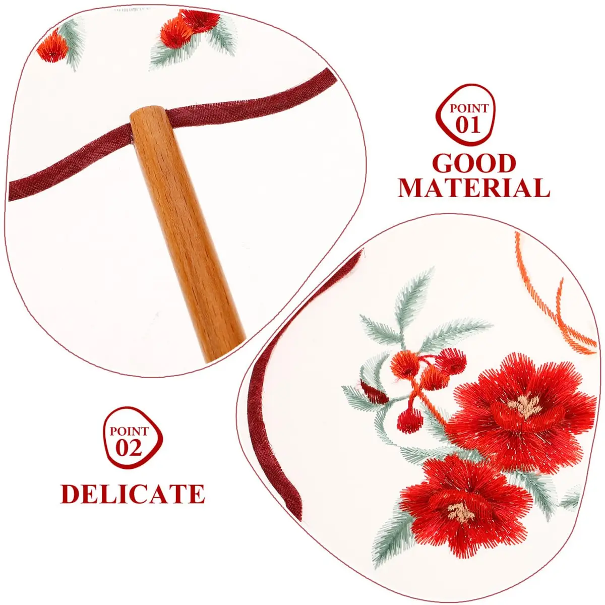 HOMSFOU Red Electric Fan 35.5CM | Handcrafted Silk & Wood Vintage Decor - view 9