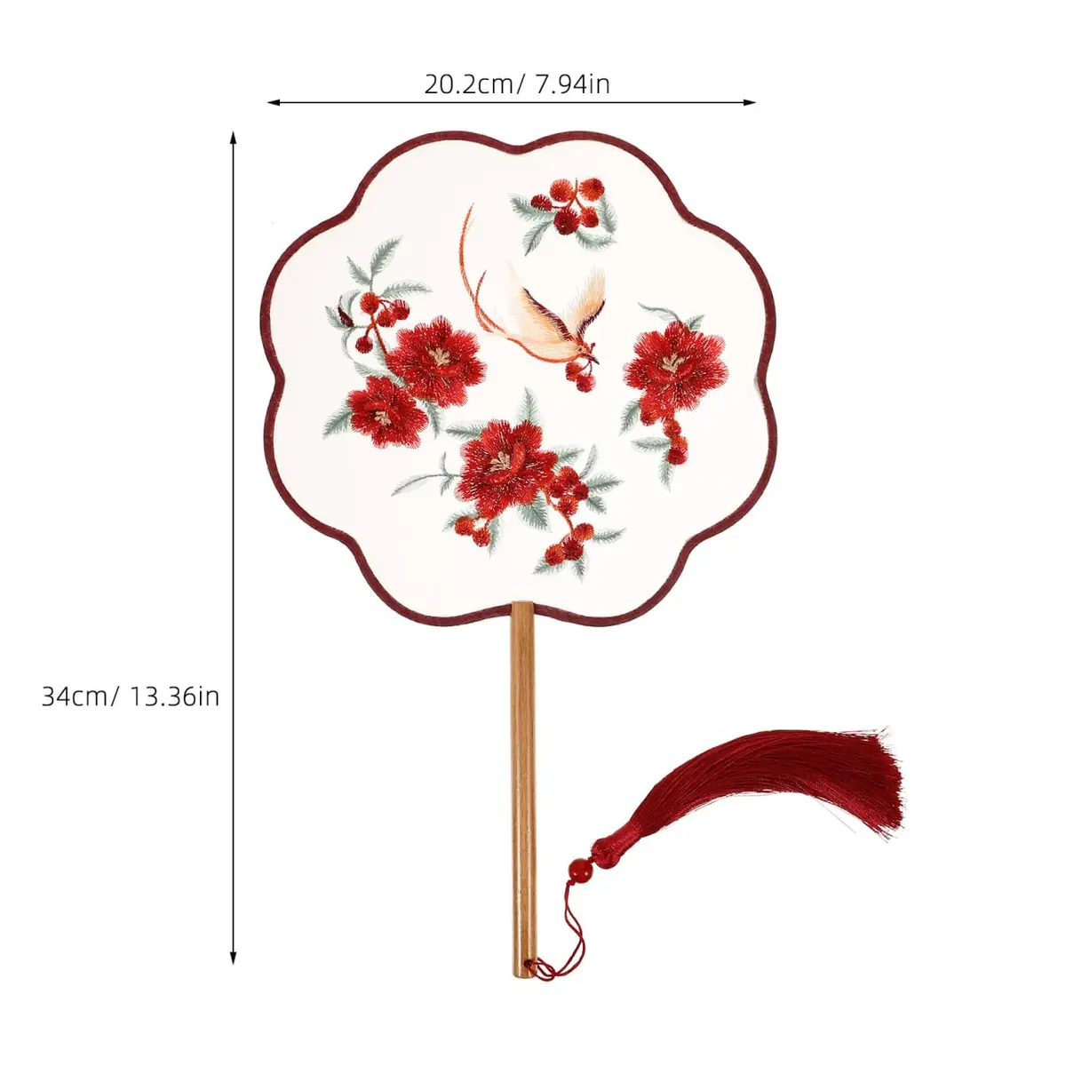HOMSFOU Red Electric Fan 35.5CM | Handcrafted Silk & Wood Vintage Decor - view 2
