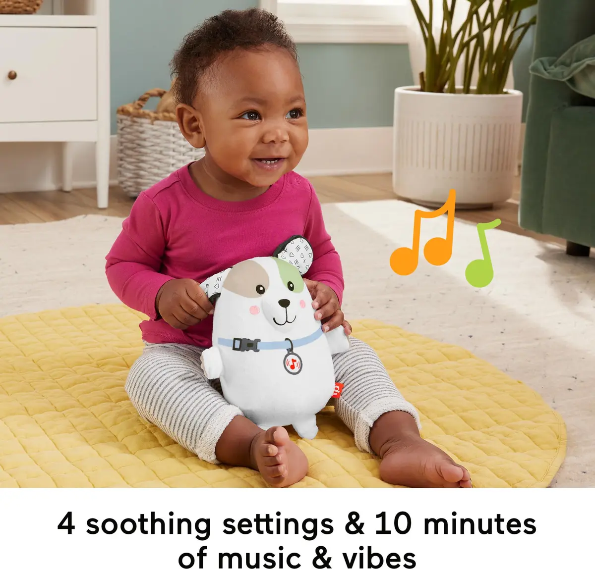 Fisher-Price Calming Vibes Puppy Soother Plush Sound Machine 18cm (7.13 inches) | Soothes Newborns with Music, Sounds & Vibrations - view 3