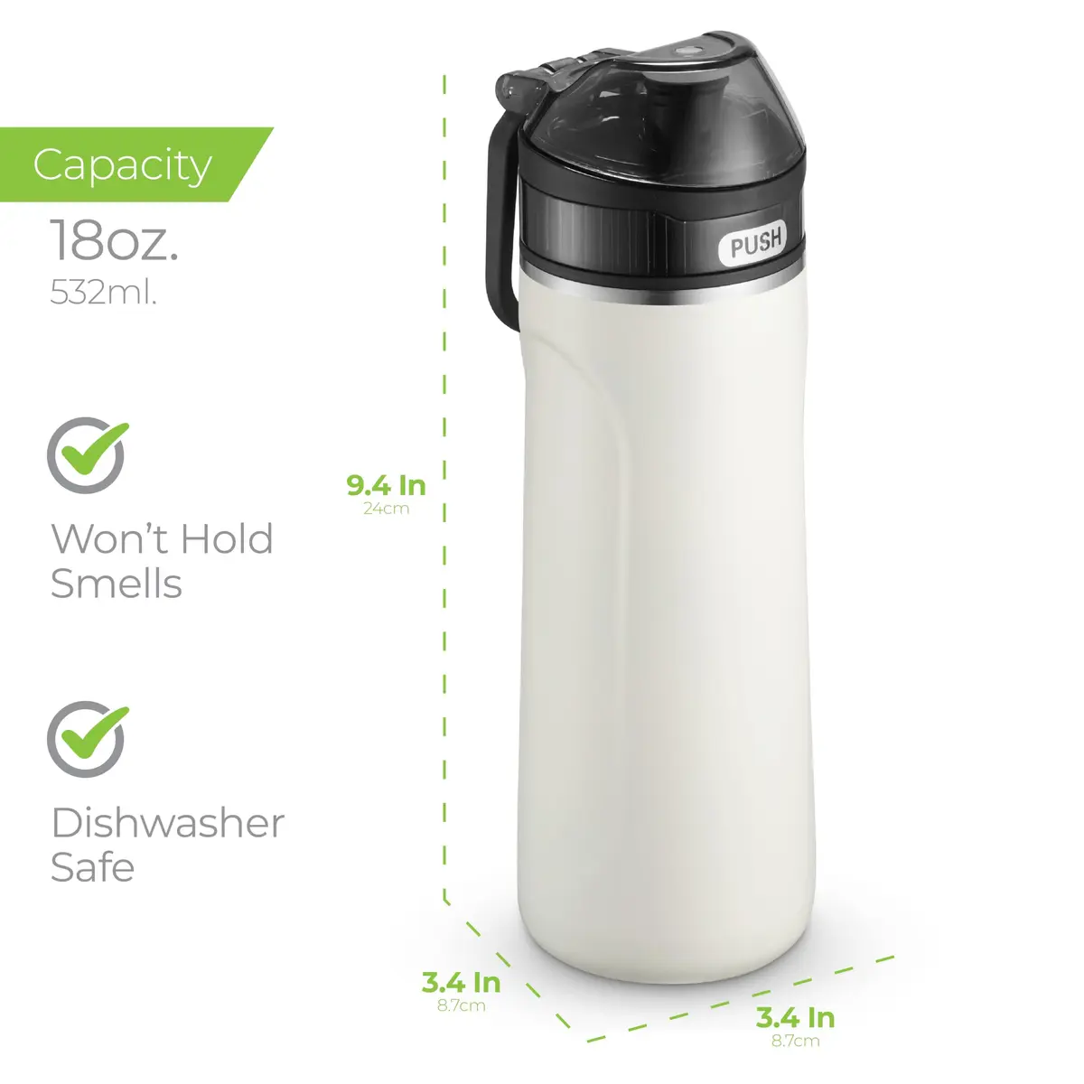 SipX™ Premium Stainless Steel Water Bottle with Straw Lid 18 oz | Triple Insulated, Leakproof, BPA-Free, White - view 4