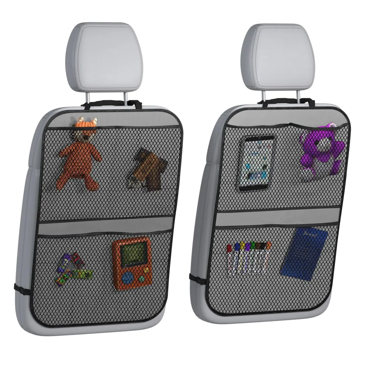 lebogner Grey 4-Pocket Kick Mats with Universal Fit | Waterproof Polyester Seat Back Protectors - main product image