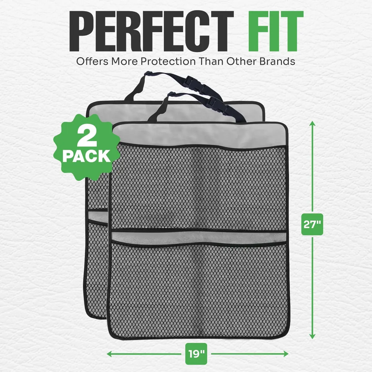 lebogner Grey 4-Pocket Kick Mats with Universal Fit | Waterproof Polyester Seat Back Protectors - view 7