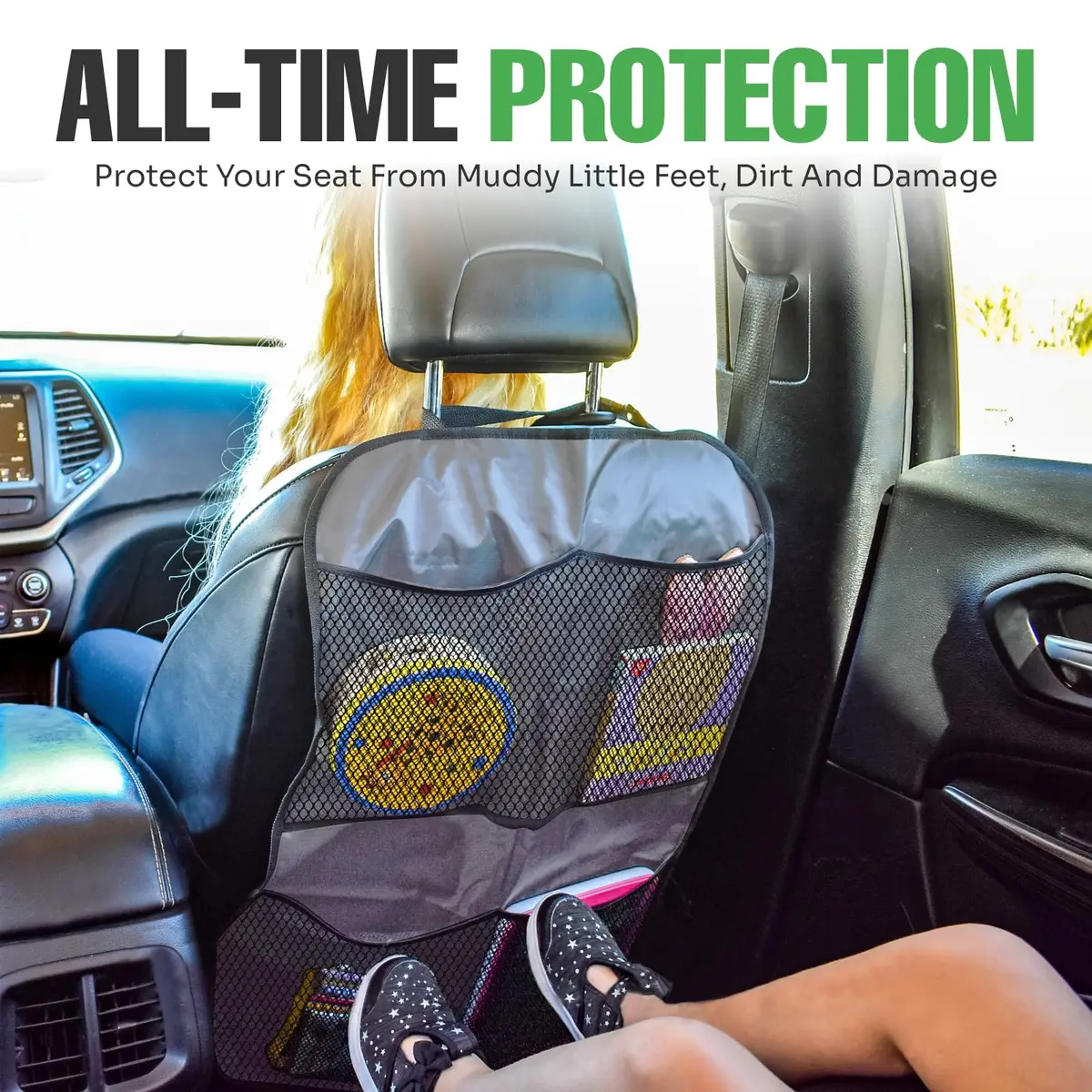 lebogner Grey 4-Pocket Kick Mats with Universal Fit | Waterproof Polyester Seat Back Protectors - view 2