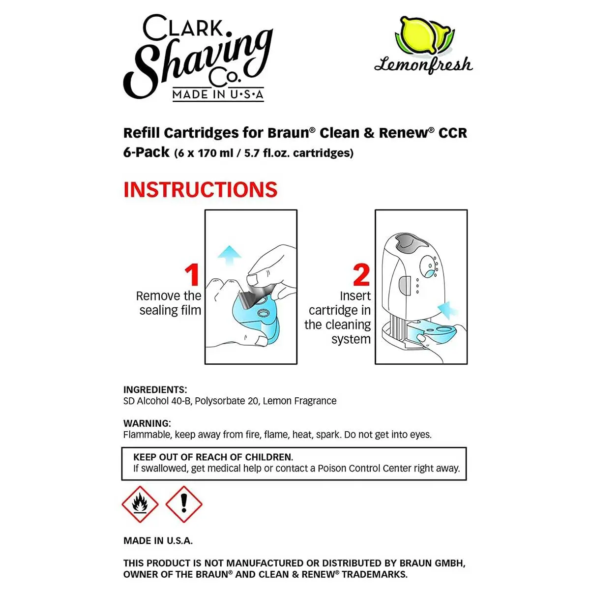 Clark Shaving Co. Refill Cartridges for Braun Clean & Renew System, 10-Pack | Alcohol-Based Cleaning Solution - view 2