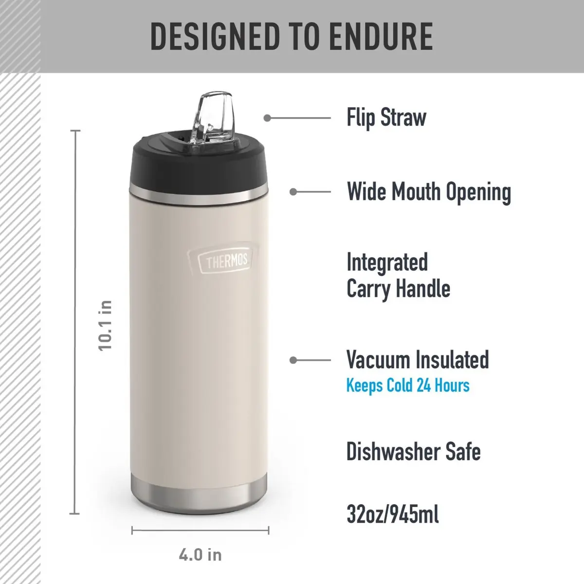 THERMOS ICON SERIES Stainless Steel Water Bottle with Straw Lid 32 Ounce | Keeps Drinks Cold 24H - view 2