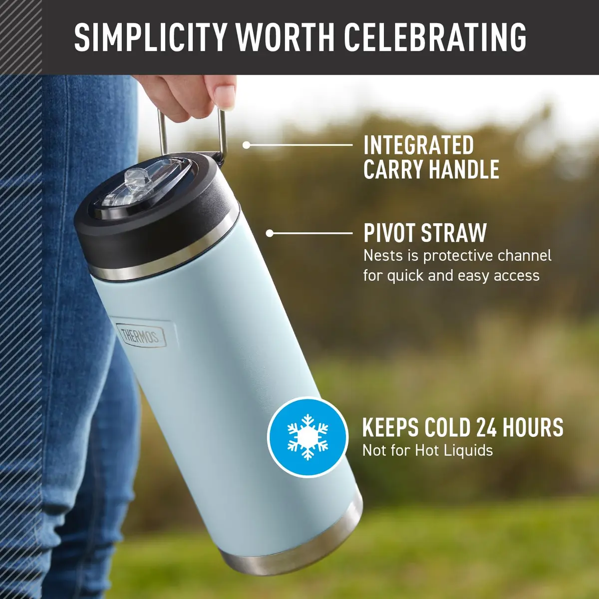 THERMOS ICON SERIES Stainless Steel Water Bottle with Straw Lid 32 Ounce | Keeps Drinks Cold 24H - view 3