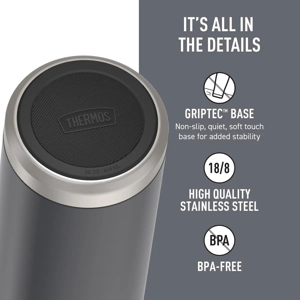 THERMOS ICON SERIES Stainless Steel Water Bottle with Straw Lid 32oz | Keeps Drinks Cold 24H - view 4