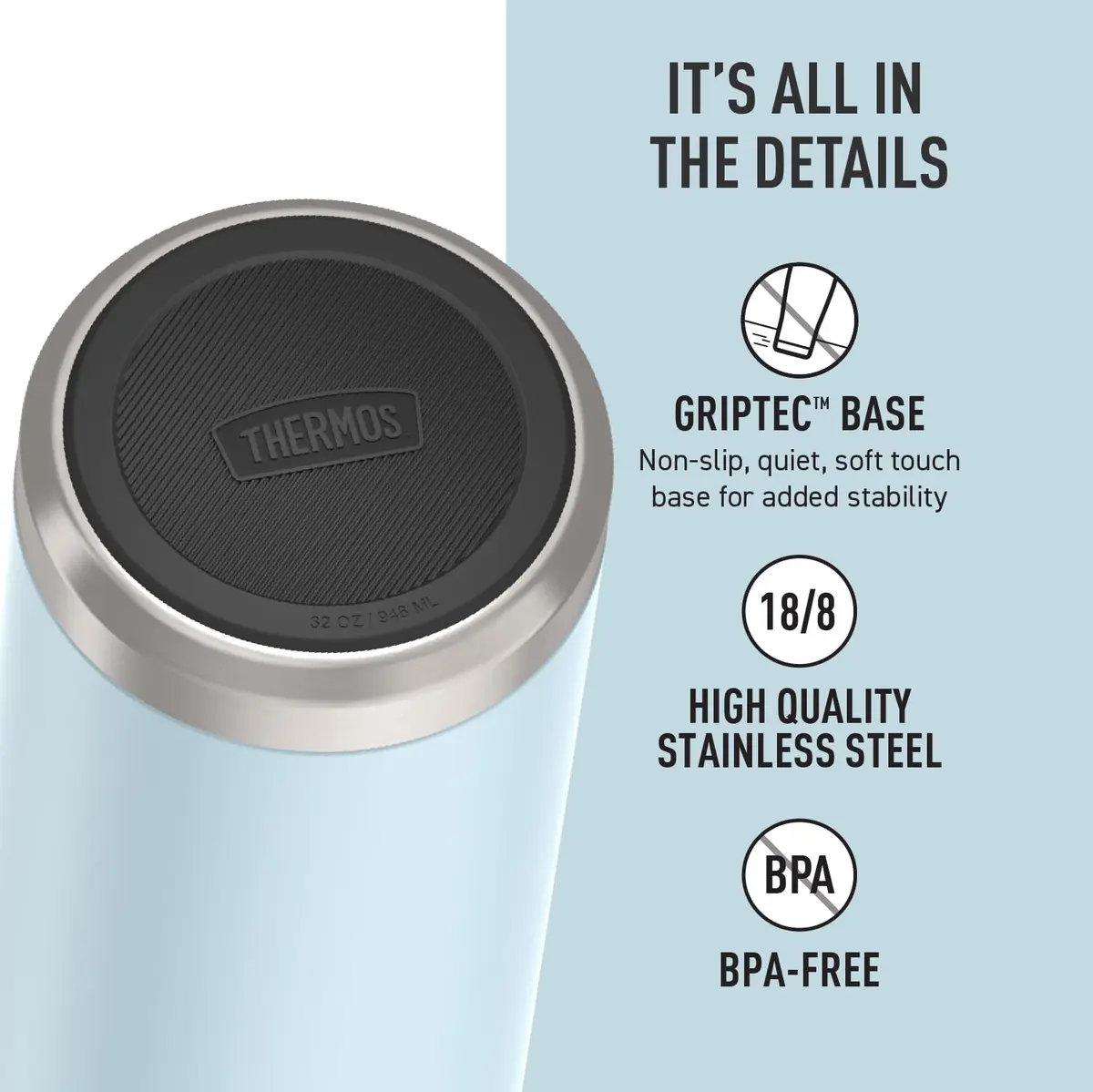 THERMOS ICON SERIES Stainless Steel Water Bottle with Straw Lid 32oz | Keeps Drinks Cold 24H - view 4