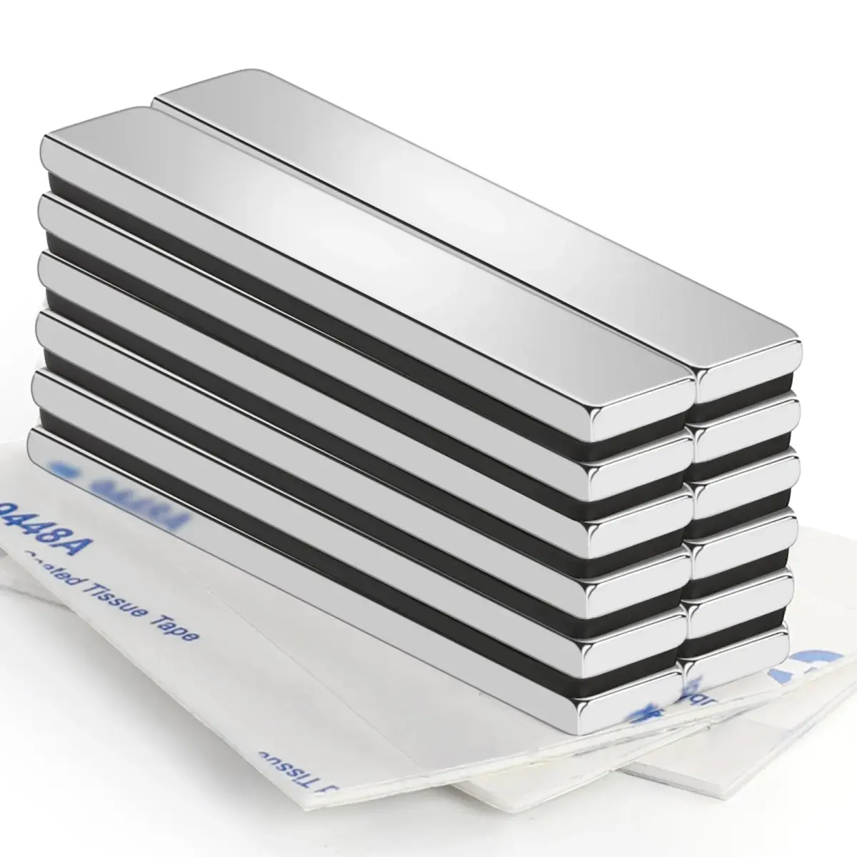 TRYMAG Strong Neodymium Bar Magnets 12 Pack 60x10x3mm | Powerful Rare Earth Magnets with Adhesive - main product image
