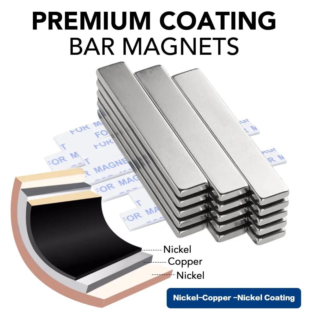 TRYMAG Strong Neodymium Bar Magnets 12 Pack 60x10x3mm | Powerful Rare Earth Magnets with Adhesive - view 2