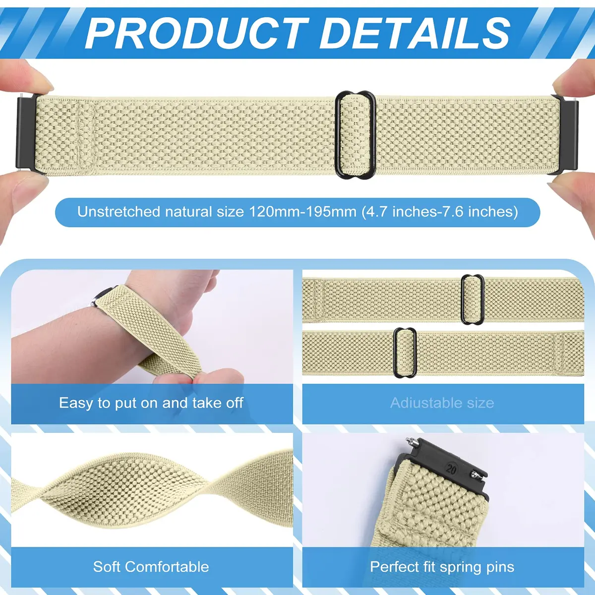 Relting Compatible with 16mm-24mm Watch Bands | Adjustable Nylon Solo Loop for Men & Women - view 2