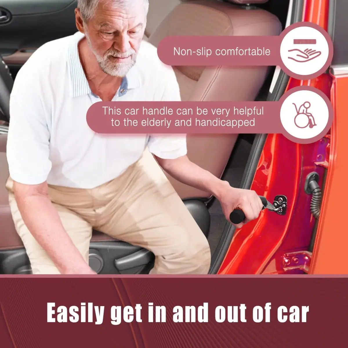 KOUNATSURI Car Door Handle for Elderly Red | 163g (5.75oz) Assist Support Bar - view 2