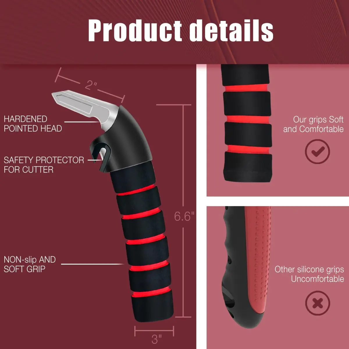 KOUNATSURI Car Door Handle for Elderly Red | 163g (5.75oz) Assist Support Bar - view 3