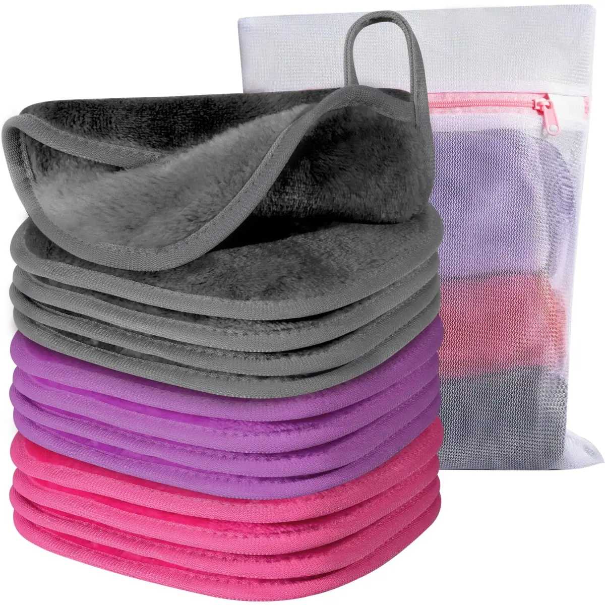 Natwag Reusable Microfiber Makeup Remover Cloths 6" x 6" (12 Pack, Mix Color) | Gentle Face Washcloths for Sensitive Skin - main product image