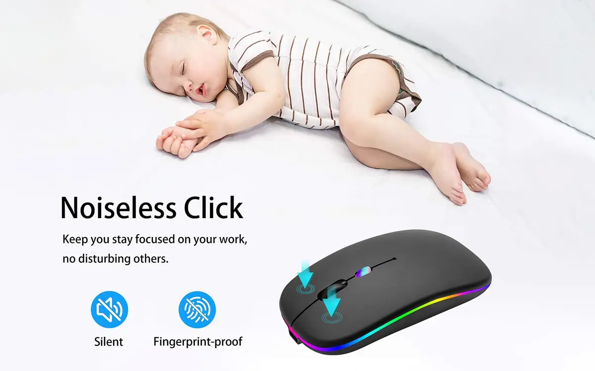 AIKOKOK Wireless Bluetooth Mouse, Rechargeable Dual Mode, Black | Silent, Portable, 2.4G & Bluetooth 5.2/3.0 - view 5