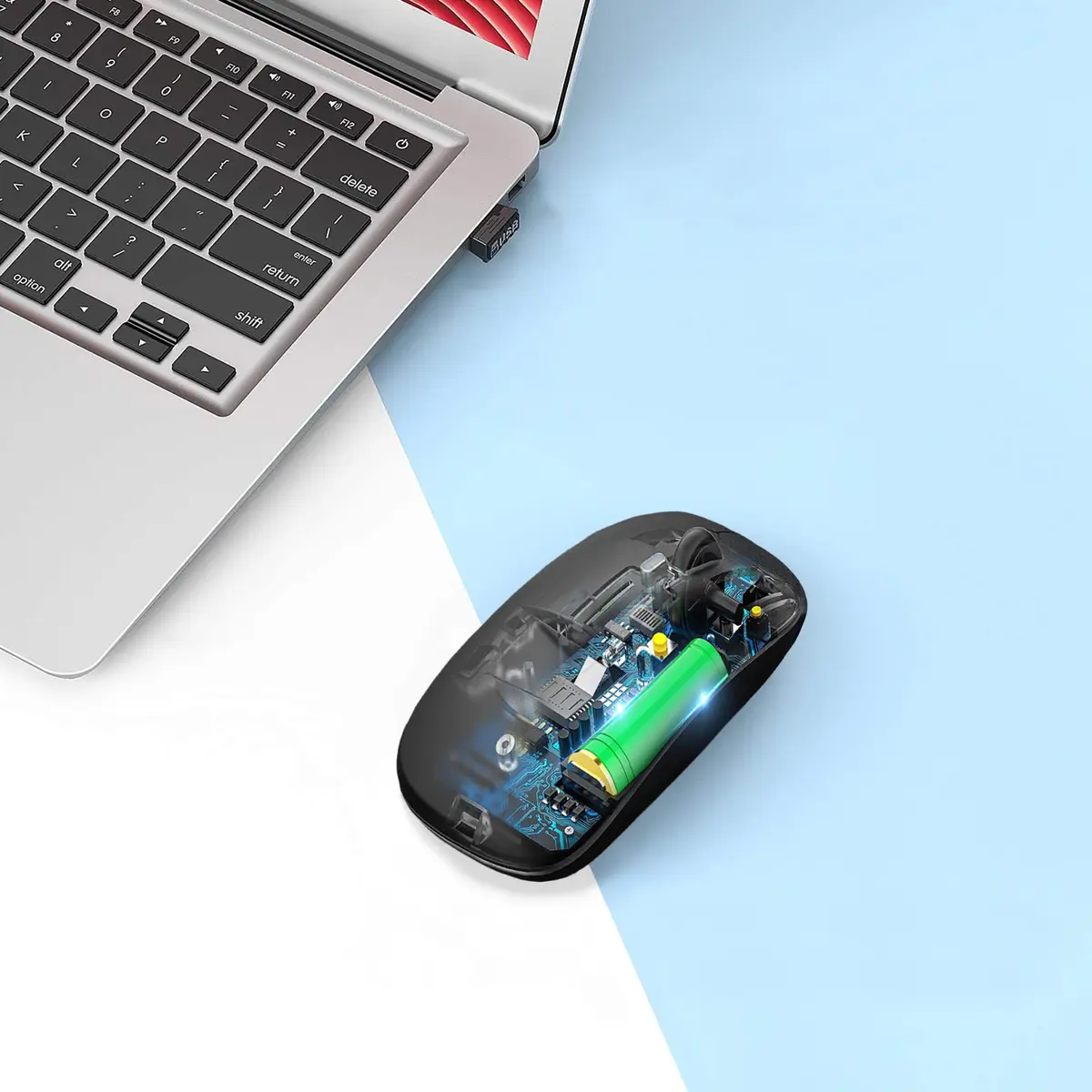 AIKOKOK Wireless Bluetooth Mouse, Rechargeable Dual Mode, Black | Silent, Portable, 2.4G & Bluetooth 5.2/3.0 - view 6